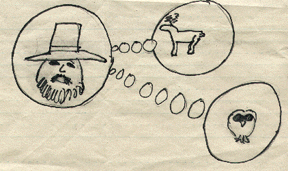 The drawing shows Alejandro thinking about animals.