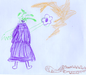 This is a drawing of Alice Nizzy Nazzy and the black cactus flower scene.