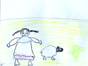 This is a drawing of when Manuela gets her sheep.