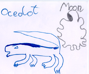 Drawing of an ocelot and an organic moon