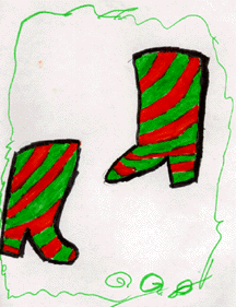 The drawing shows red and green striped cowboy boots.
