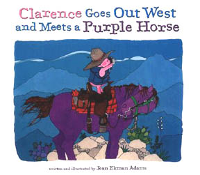 The book jacket shows a pink pig riding a  purple horse.