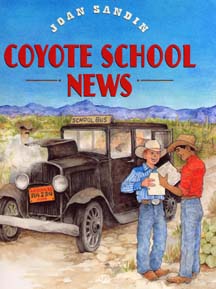 The book jacket shows a 1930's car/school bus stuck in the desert Southwest.