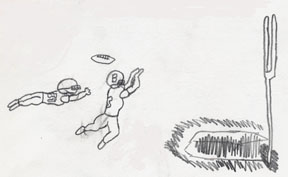 Sketch of football players near the goal.