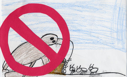 This drawing shows ants escaping an anteater.