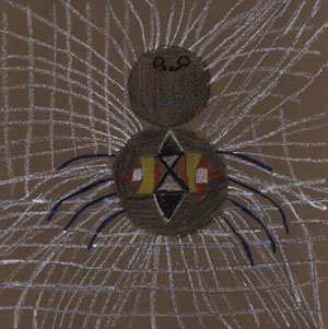 great picture of a spider on its intricately drawn web.  Ivan also incorporated a Navajo design on the belly of the spider.
