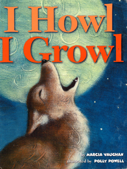 The book jacket shows a coyote howling at the moon.