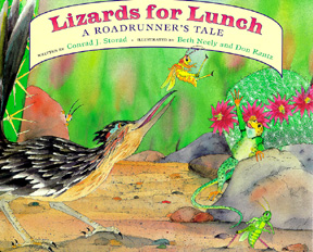 The book jacket shows a roadrunner trying to catch a bug