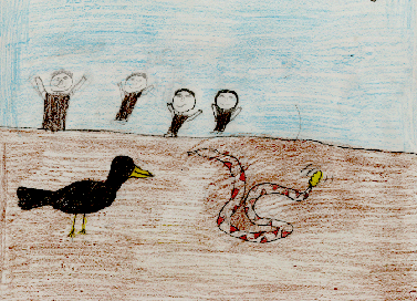 Miguel's interpretation shows the family cheering as Roadrunner challenges Snake.