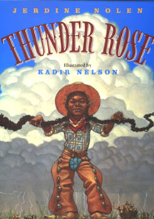 This is the book jacket. The book jacket shows Thunder Rose holding a thunder bolt.