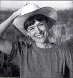 This is a photograph of Susan Lowell wearing a cowboy hat.