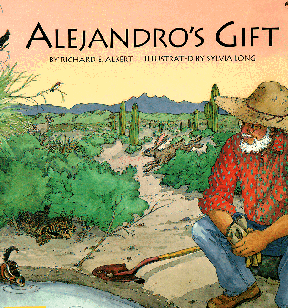 The book jacket shows a white-bearded man, Alejandro, giving water to a ground squirrel.