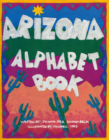 The  book jacket  has saguaros and bright colors.