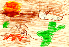 This is a drawing of a coyote and badger in the desert.