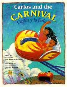 The book jacket shows Carlos and Gloria riding the roller coaster at the fair.