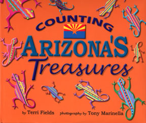 The book jacket  shows colored lizards with az  flag 
