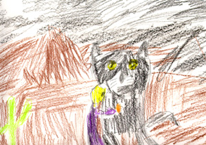 This is a drawing of a coyote in the desert.