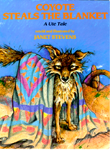 The book jacket shows the Coyote with the beautiful blanket that he stole!