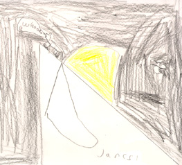 Jancsi drew a coyote howling at the moon on a mountaintop.