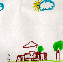 The drawing shows the sun peeking out from behind a cloud.