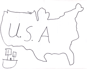 Gricelda's drawing  is a map  of the United states and a ship.