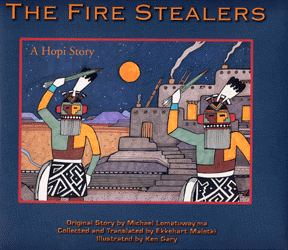 This book jacket shows Hopi kachinas in front of a pueblo.