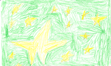 The drawing shows one large yellow star surrounded by many smaller ones.