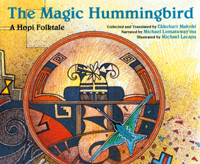 The book jacket shows a hummingbird on an interpretation of a pottery design.