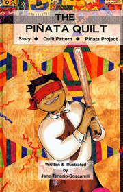 The book jacket shows a blindfolded boy swinging at a piñata.