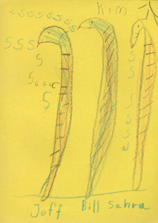 The drawings shows a family of 3 snakes.