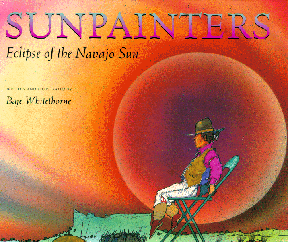 The book jacket shows a man sitting in front of a huge sun.