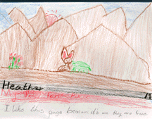The drawing shows a hare and a tortoise in the desert.