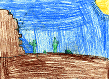 The drawing shows a desert scene.