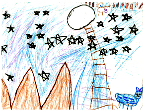 This is Karina's drawing of a ladder going up to the moon.