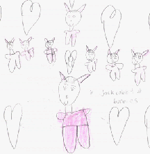 The drawing shows a jackrabbit and baby bunnies.